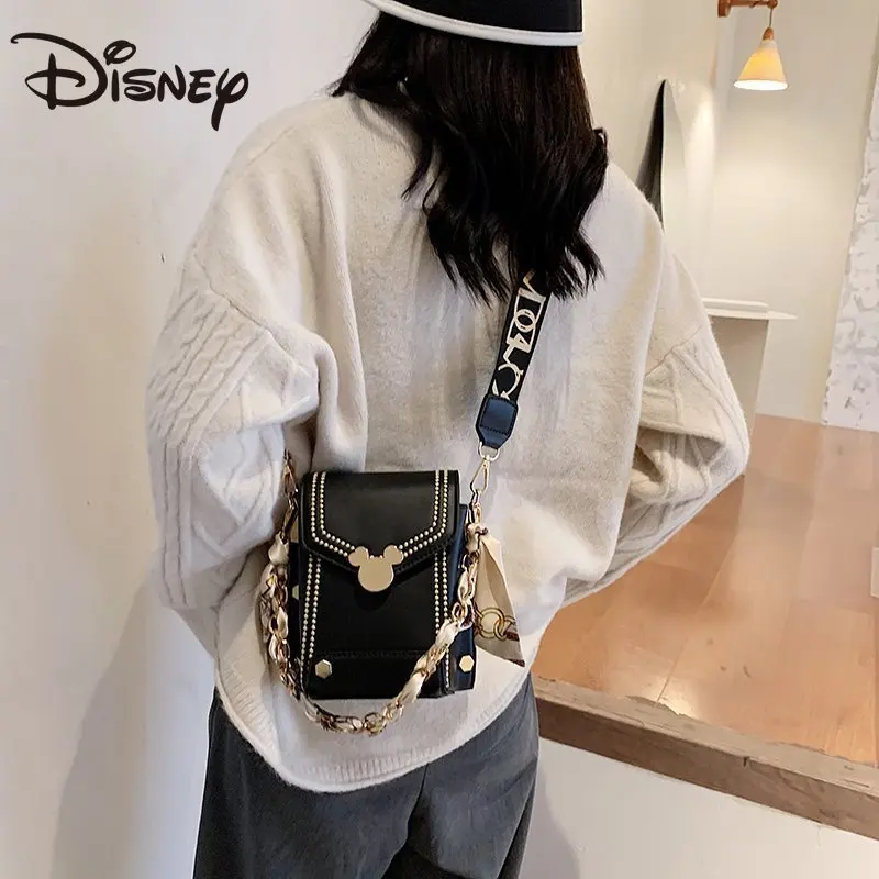 MINISO  new fashion girls stone pattern wide shoulder strap small square bag fashion Mickey single shoulder cross body bag