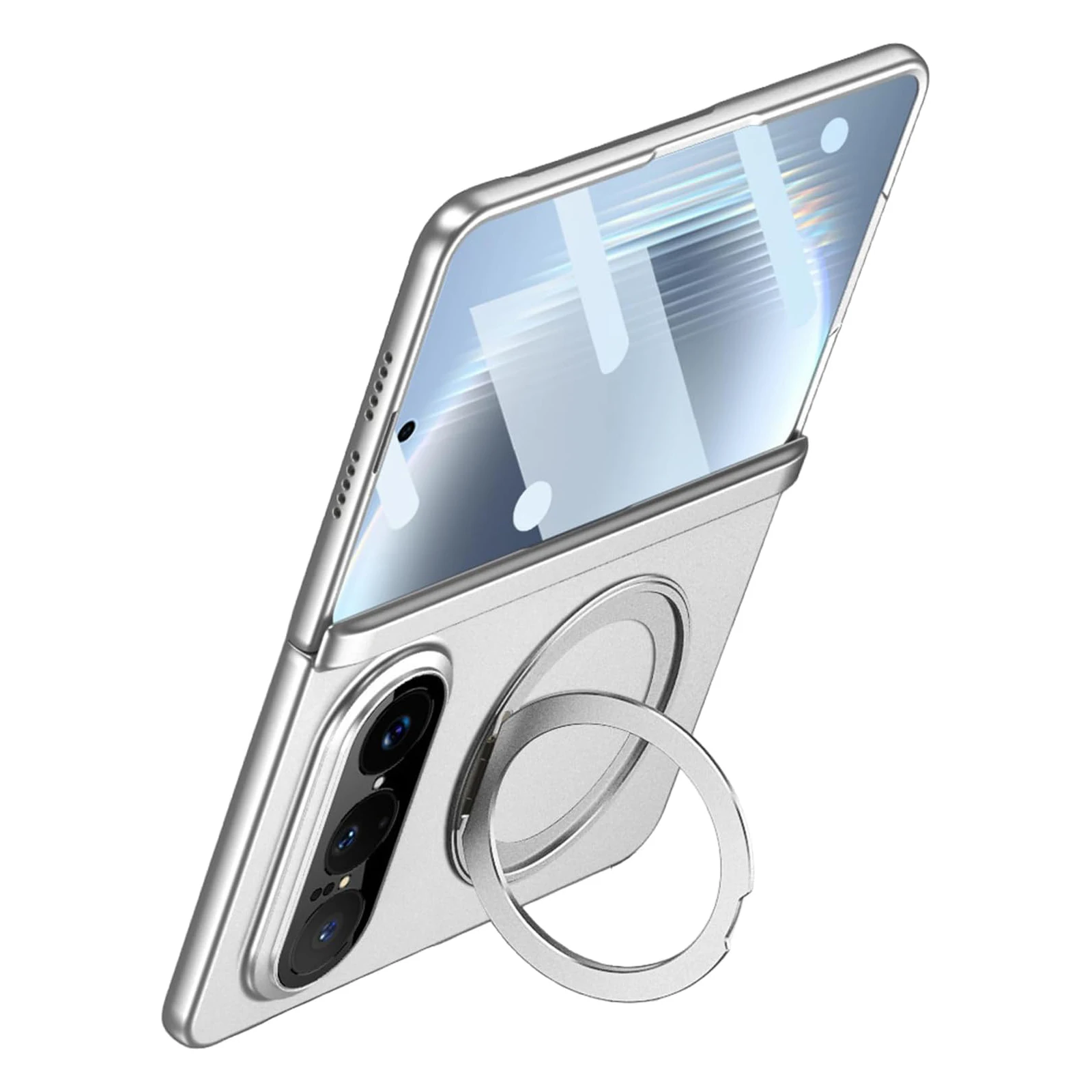 

For Huawei Pura X Max Magnetic Case All-Inclusive HD Tempered Glass Screen Lens Hinge Protection with Swivel Ring Stand
