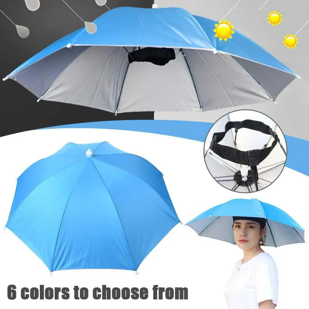 69cm Outdoor Portable Rain Umbrella Hat Foldable Sun Headwear Hat Cap Beach Sun Hats Camping Head Waterproof Shade Fishing C7B2