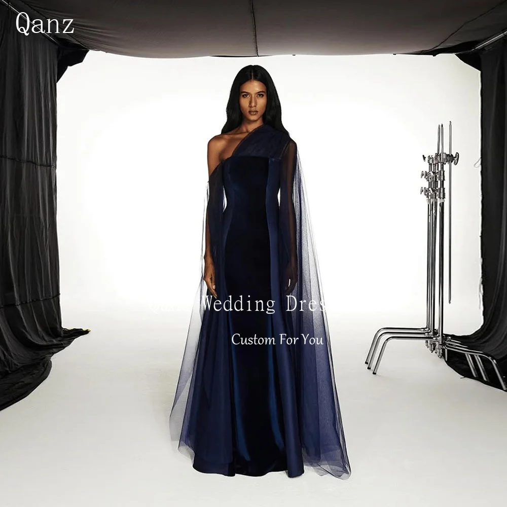 

Qanz Said Dubai One Shoulder Evening Dresses Mermaid Navy Blue Elegant Dresses For Special Event Vestidos De Fiesta Customized