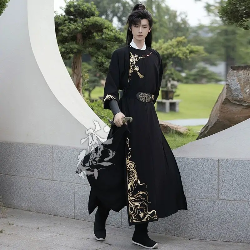 Large Size 3XL Hanfu Costume Men Chinese Traditional Embroidery Black Hanfu Carnival Cosplay Costume Party Outfit Hanfu XXL