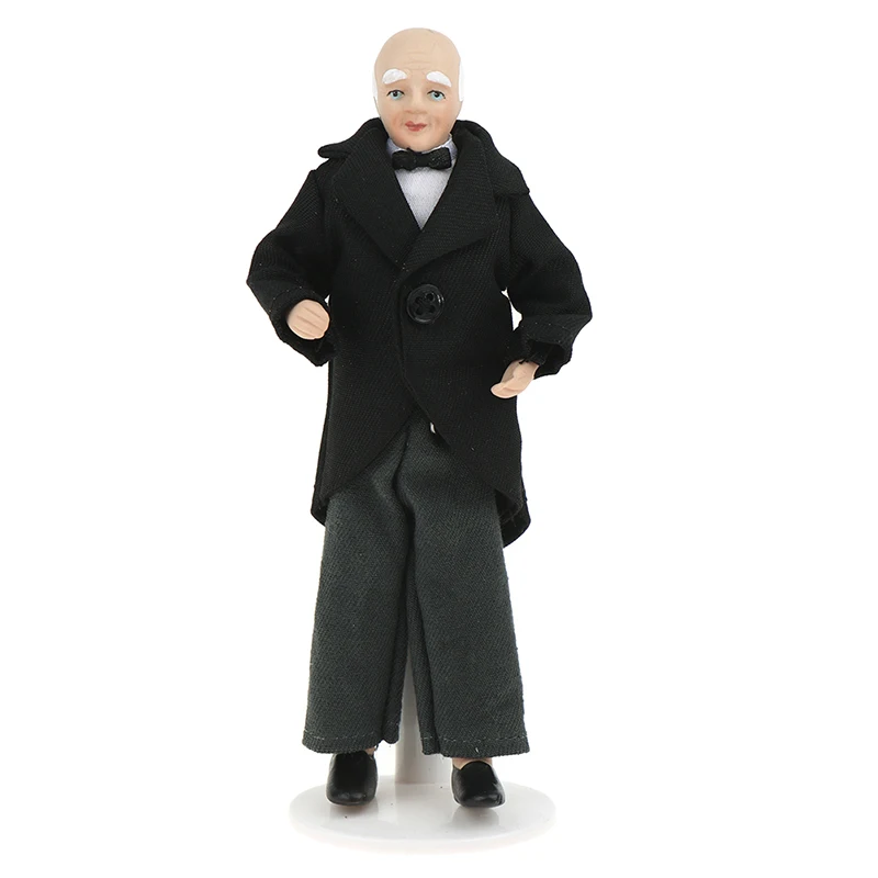 Hot Sale 1:12 Dollhouse Miniature Porcelain Doll Model Old Man Servant Butler Doll Toy