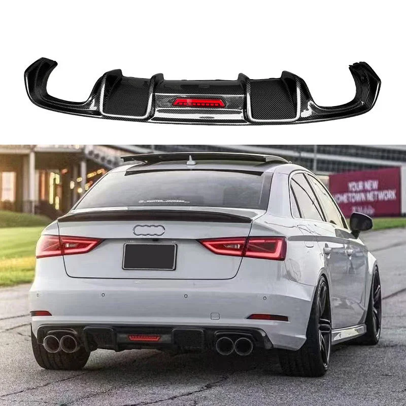 Complete OEM Facelift Conversion & Custom BuildA3 8V K Style Real Carbon Fiber Rear Diffuser Rear Bumper Lip With Light For A3
