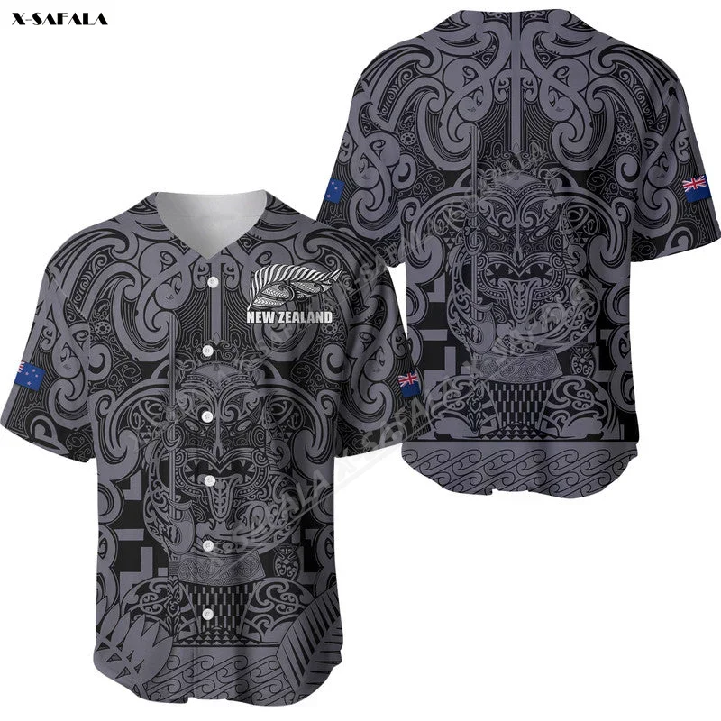 New Zealand Taiaha Maori  All Blacks   3D Printed Baseball Jersey Shirt Men Streetwear Short Sleeve