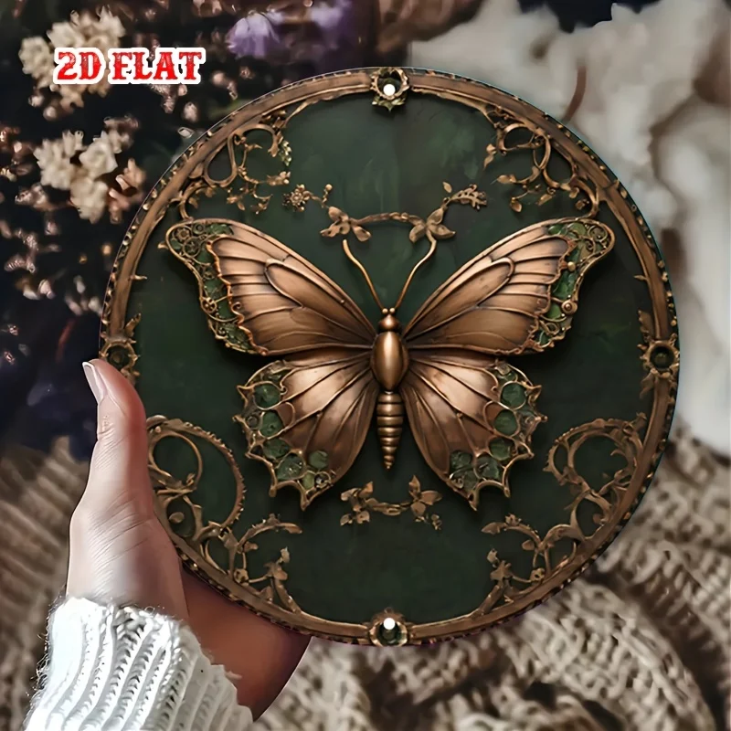2D Flat, 2D Flat 1pc Vintage Metal Sign Steampunk-Inspired Butterfly Decor, with Ornate Wings, Delicate Vines And Gears, Warm Br