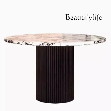 

High-end round dining table French marble slate retro modern light luxury small apartment model