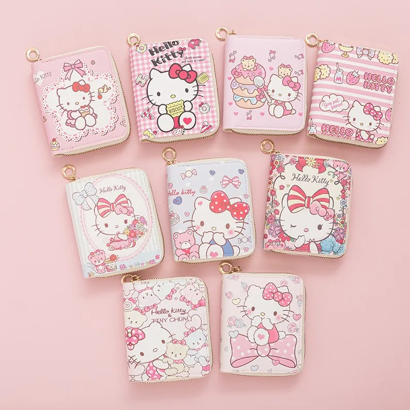 Kawaii Cartoon Hello Kitty Münzbörse Niedliche Cartoon Faltbare PU-Leder Tasche Mädchen Kleingeldbörse Damen Geldbörse Geschenke