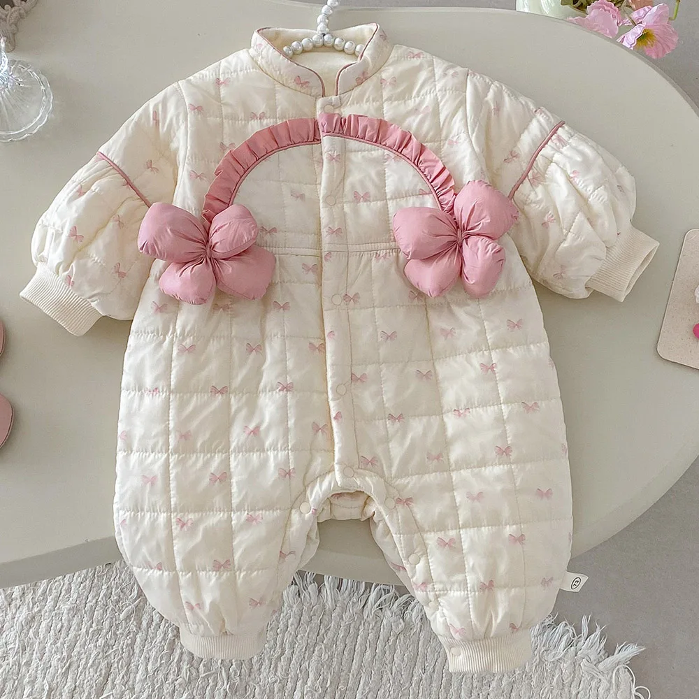 

Рождественский комбинезон для маленьких девочек, стеганый бархатный утепленный теплый снежный эксклюзивная одежда для младенцев, китайский новогодний детский комбинезон с длинными рукавами