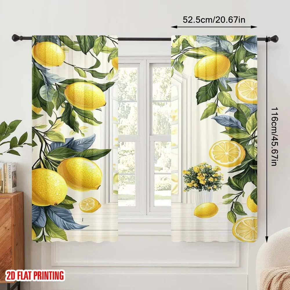 2pcs,2D plane printing Curtains&Window Treatment Lemon Morning Glow Versatile Durable Polyester (without rod) Room Decor Perfect