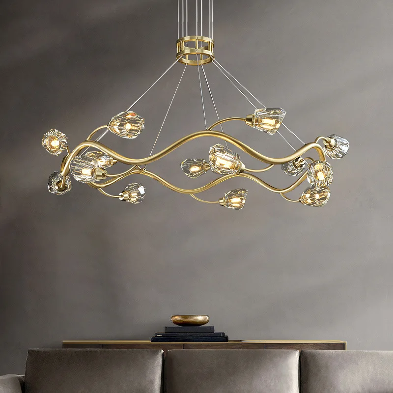 

Modern American ALL Copper Crystal Chandelier Lighting And Dining Room Luxury Gold Lustre Kitchen Molecular Art Hanging Lamps