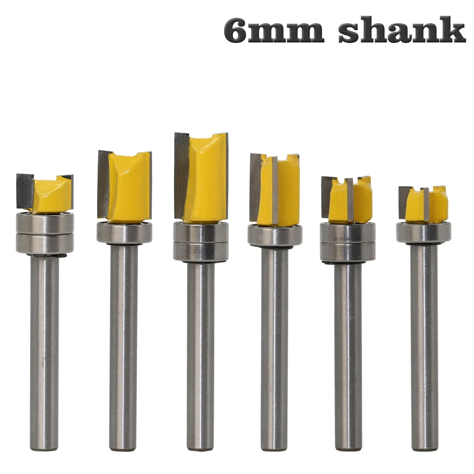 6mm Shank Template Trim Hinge Mortising Router Bits End Mill Trimmer Cleaning Flush Tenon Milling Cutter for Woodworking Tools