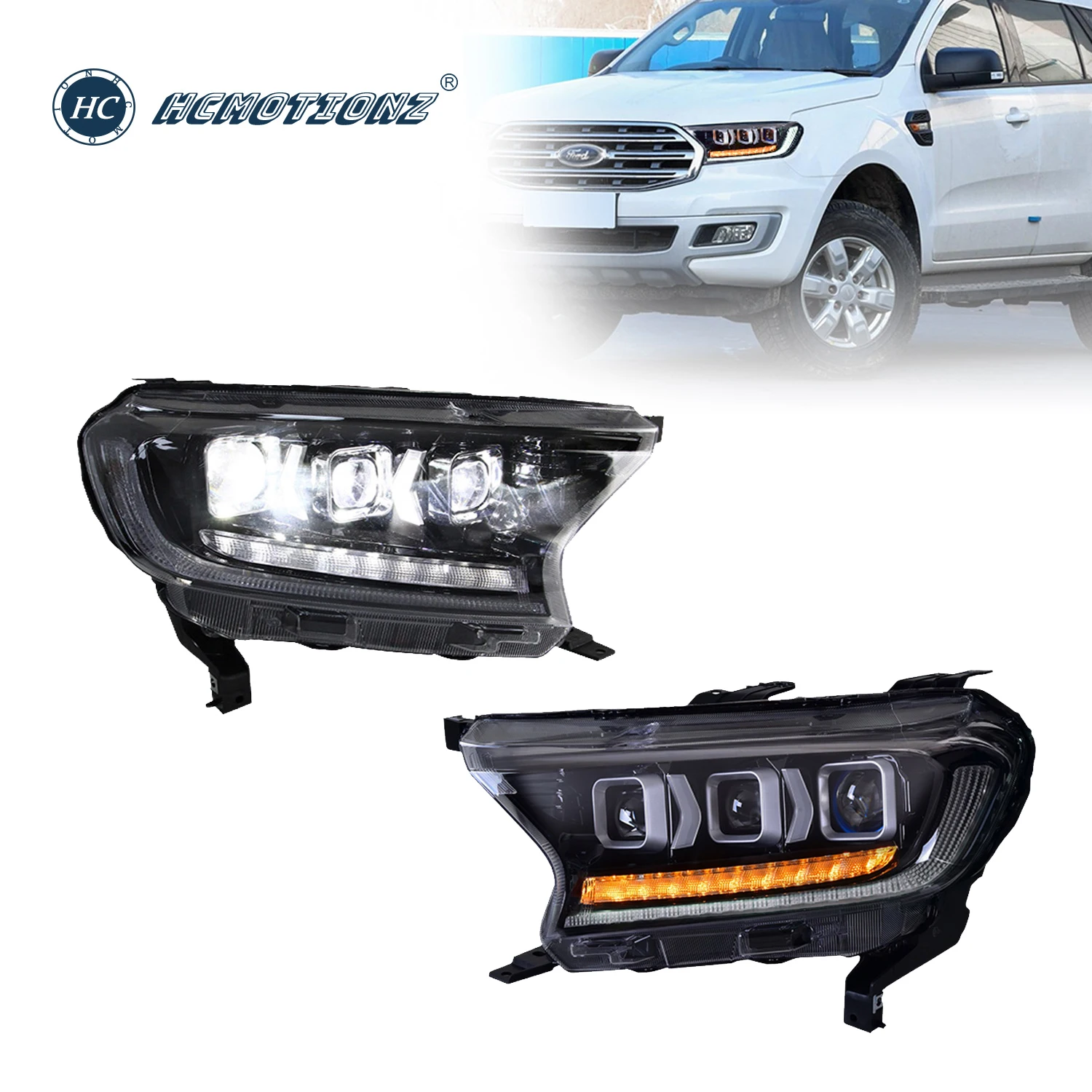 

HCMOTIONZ LED Headlights for Ford Ranger 2015-2020 4X4 Pickup T6 T7 VT4 Arquus Trigger LED Front Lamp Assembly