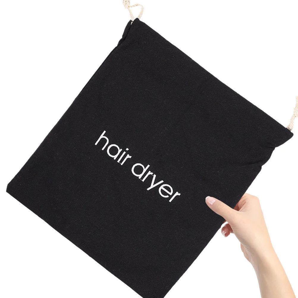 

4Pcs Embroidered Canvas Bags 330x300 Black English Hair Dryer Storage Travel Reusable Durable Lightweight Drawstring Dustproof
