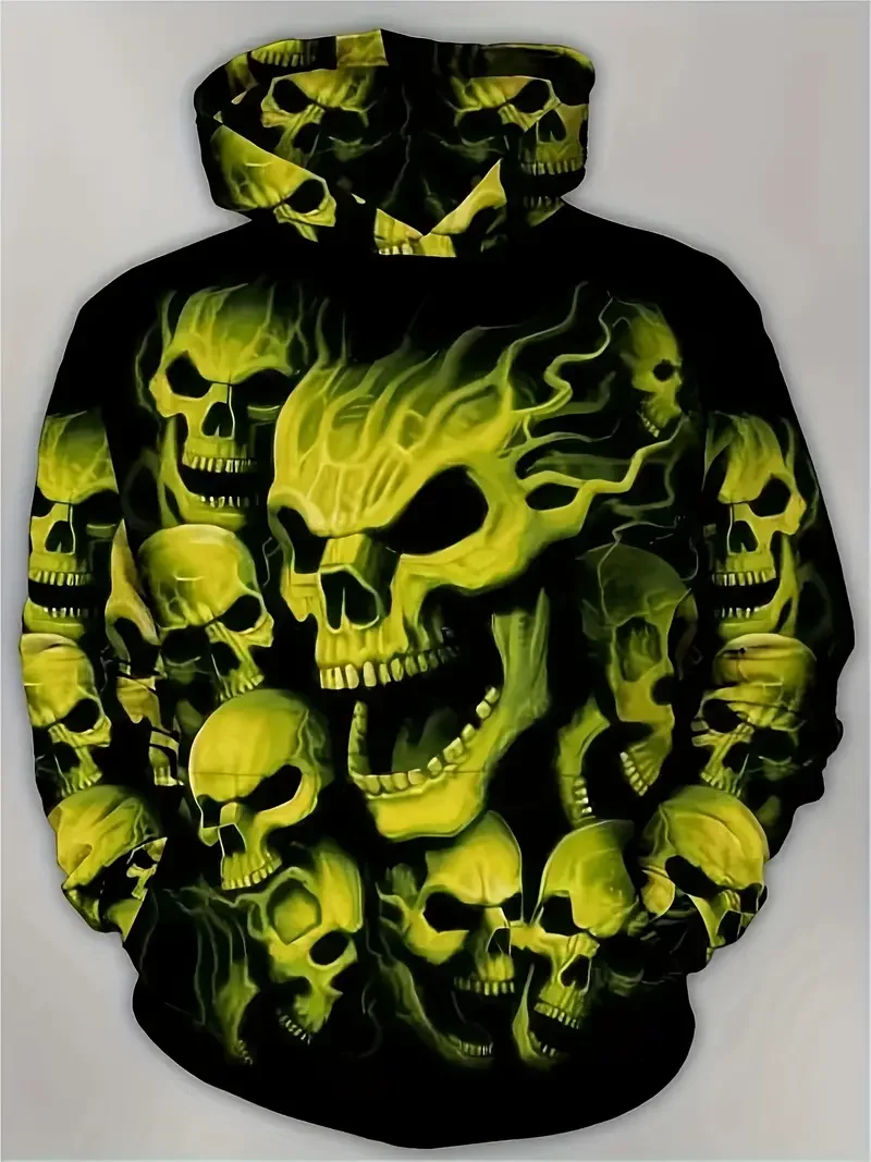 

Men's Halloween 3D skull print flower hoodie, loose fashion casual hoodie, large size men's loose top, men's clothing