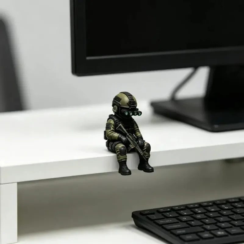 Mini-Soldatenfigur Dekoration Sitzender Scharfschütze Statue Bewaffnete Spezialeinheiten Statue Militär-Soldatenskulptur Sammlermodell – Detail 5