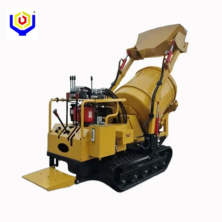 China Factory Rubber Track Electric Small diesel Engine Self-loading Concrete Mixer Dump 500L Mini Crawler Concrete Mixer