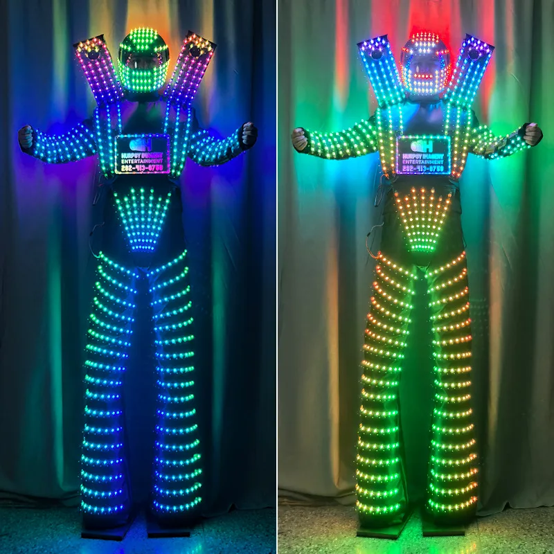 

Full Color Smart Pixels LED Robot Suit Costume Light Up Stilts Walker Clothing Luminous Jacket Chest Display Helmet Laser Gloves