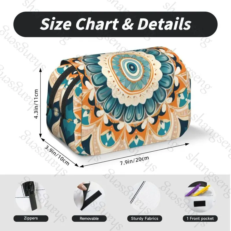 Estuche de bolígrafo con estampado de Mandala, caja de lápices con doble tapa, suministros escolares, caja de lápices para niños, bolsa de almacenamiento de cosméticos, regalo para estudiantes