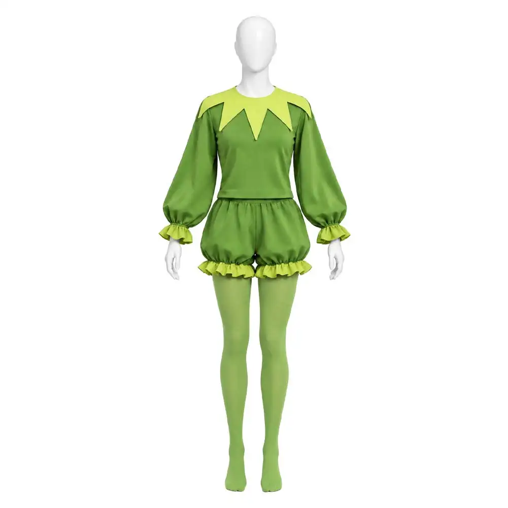 Frog Cosplay Costume Women Long‑Puff‑Sleeve Top Jagged Collar Ruffle Bloomers Shorts Tights Disguise Outfit Halloween Carnival