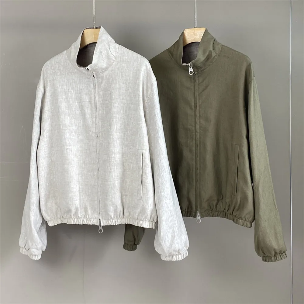 

25 Autumn/Winter New High-Quality Women's Standing Collar Double-Sided Wearable Linen Casual Short Jacket