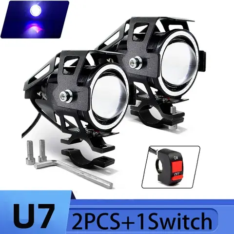 U7 LED Auxiliary Bright Motorcycle Angel Eyes Headlight Universal Moto Auxiliary Mini LED Driving Lamp Ith Switch