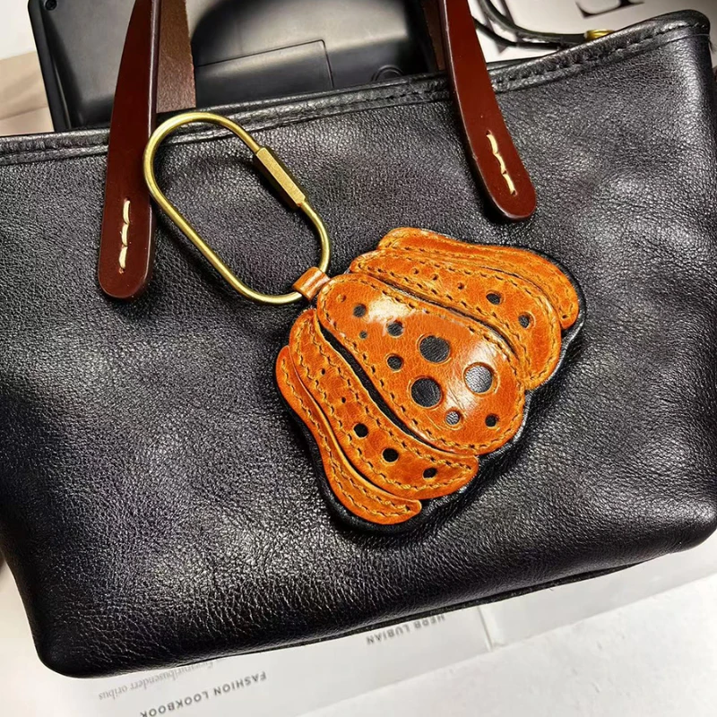 ของแท้หนัง Handmade จุดสีส้มฟักทองกระเป๋า Charm จี้กระเป๋าถือ Crossbody กระเป๋าจี้สาวของขวัญวันเกิด