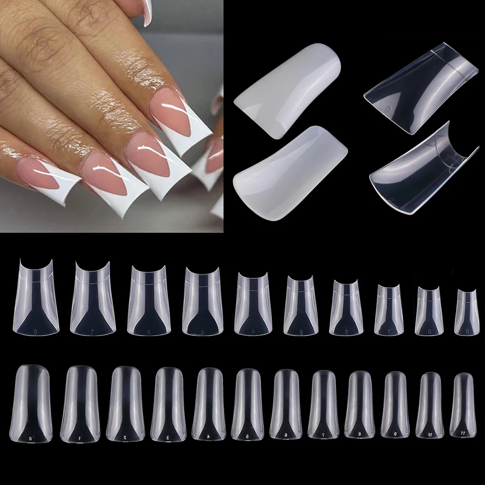 

500Pcs Duck Flare Style Nail Tips Full Cover Half Cover Acrylic Transparent False Nails Extension