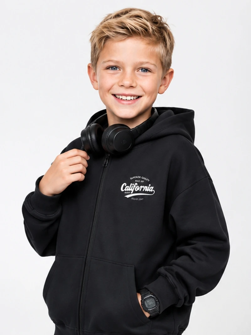 Boys Spring Autumn Hoodie with Zipper California Fashion Jacket Children Long Sleeve Sweatshirt Cotton Coats 5-13T