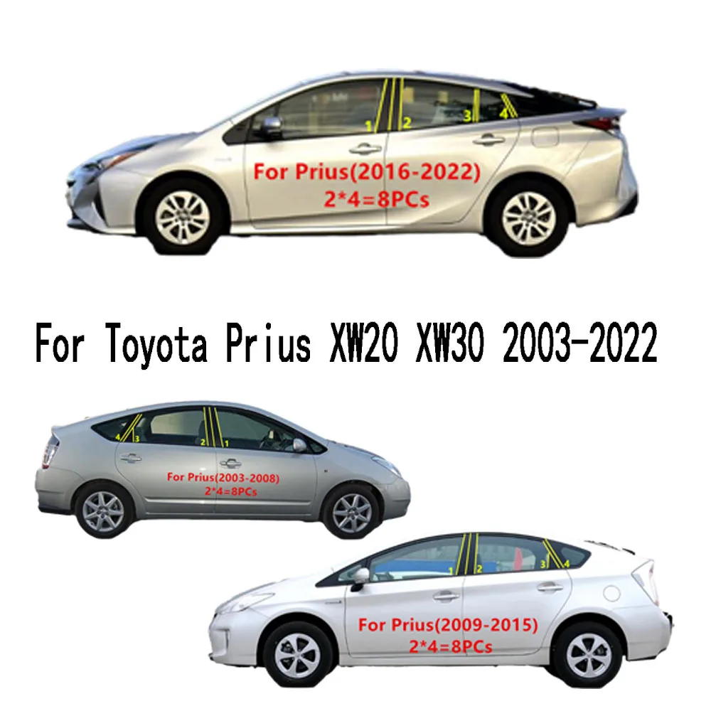 For Toyota Prius XW20 XW30 2003-2022 Car PC Material Pillar Post Cover Trim Door Trim Window Molding Sticker Decoration Plate