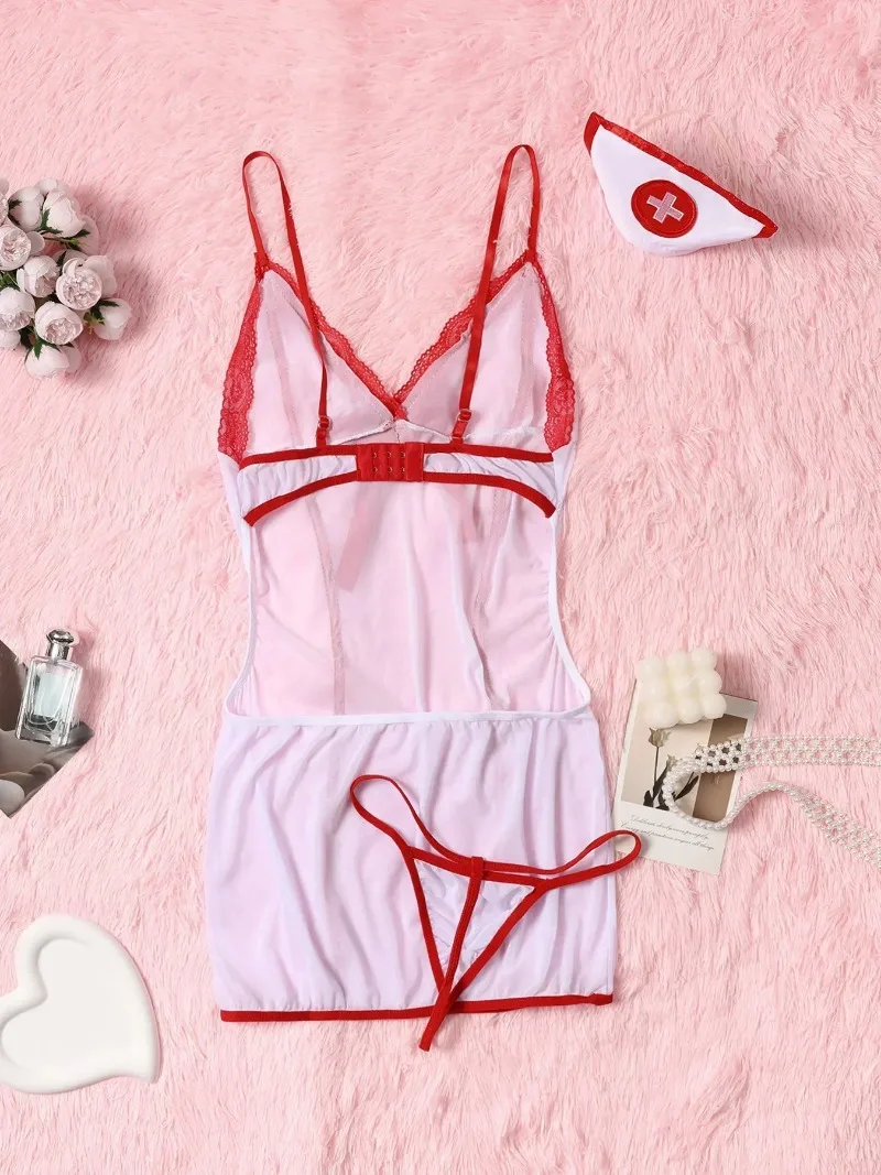Sexy lingerie set erotisch ondergoed set transparant porno kant sexy bh en panty kousenband set kostuums sexy hete erotische verpleegster