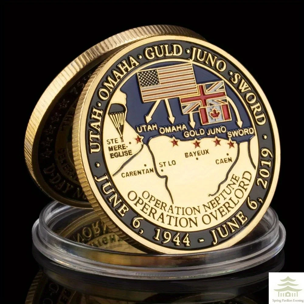 Moneda Conmemorativa del 75 Aniversario del Día D, Los Ojos del Mundo Están Sobre Ti, Moneda de Desafío para Veteranos, Moneda Conmemorativa Chapada en Oro