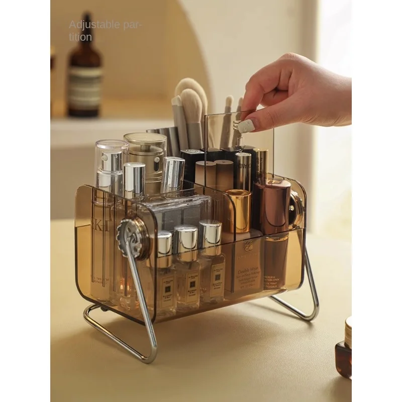 Medieval style rotating cosmetics storage box desktop dresser makeup brush holder