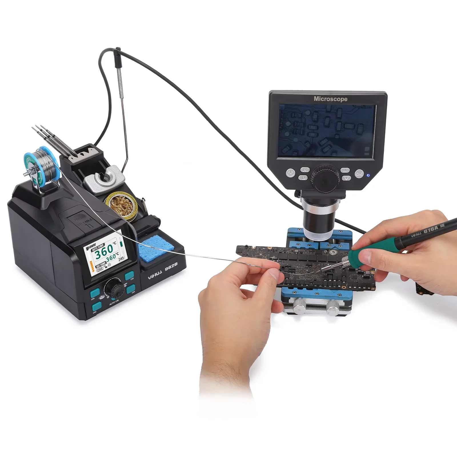 

Yihua 982D C210/C245 Soldering Station With Auto Temperture Calibration 4 Preset Channels PCB Electronic Welding Rework Station