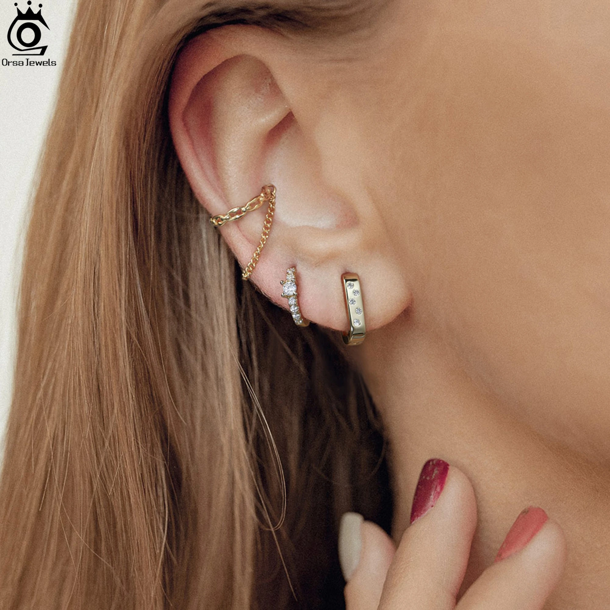 

ORSA JEWELS Genuine 925 Sterling Silver Hoop Earrings With Sparkling Cubic Oval Zirconia Exquisite Jewelry Gift for Her APE147