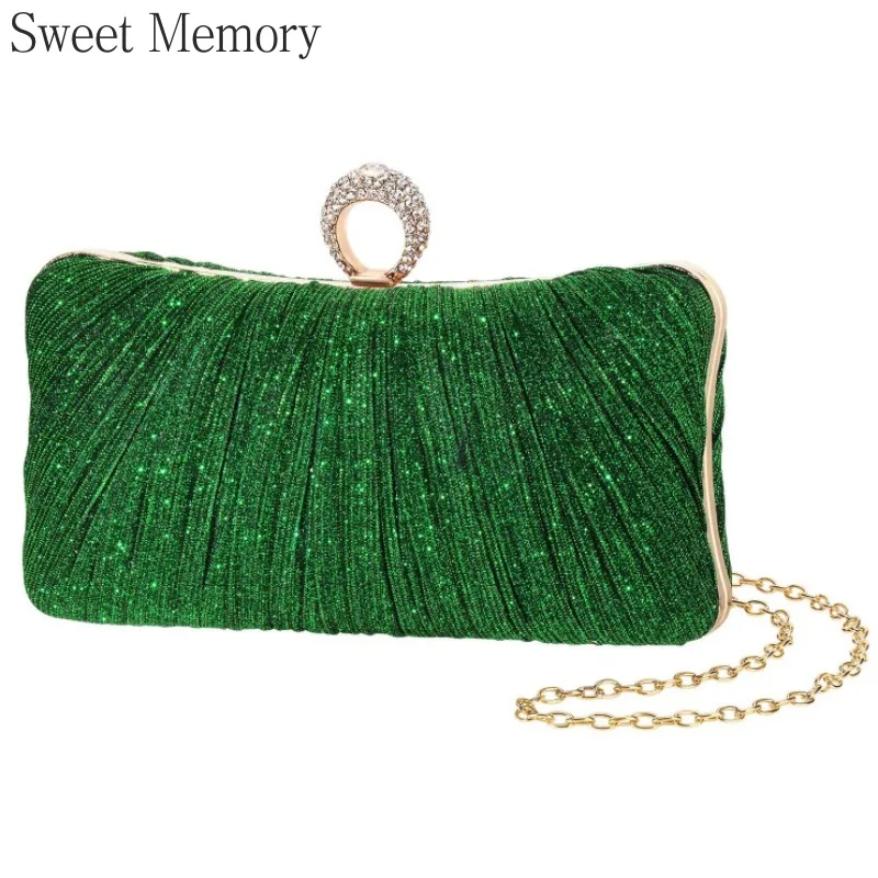 J135 Wrinkled Banquet Handbag Green Pink Evening Gown Bag Luxury Banquet Bag 2025 Sweet Memory One Shoulder Pleated Dolly Bags