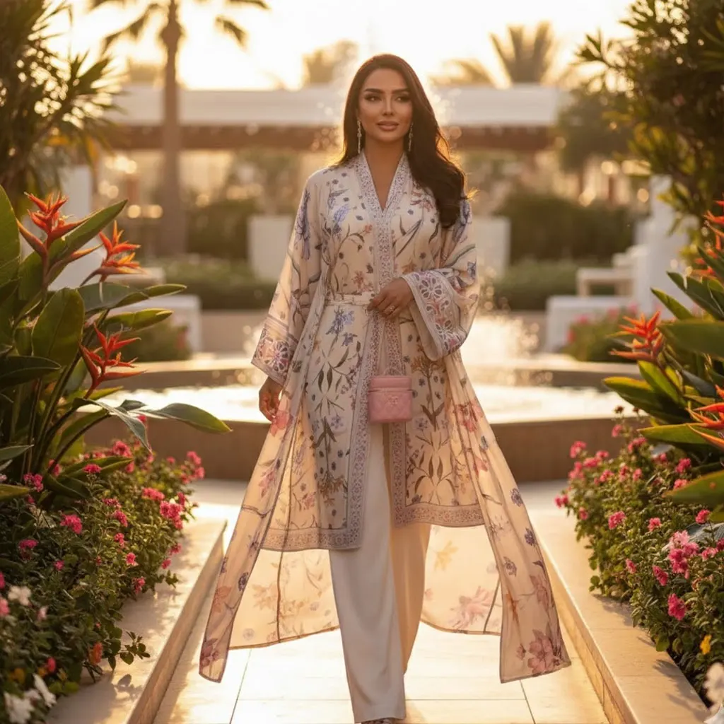 Conjunto de 2 Peças - Robe e Lenço Adequados para Moda Leve do Oriente Médio em Dubai e Ocasiões Islâmicas