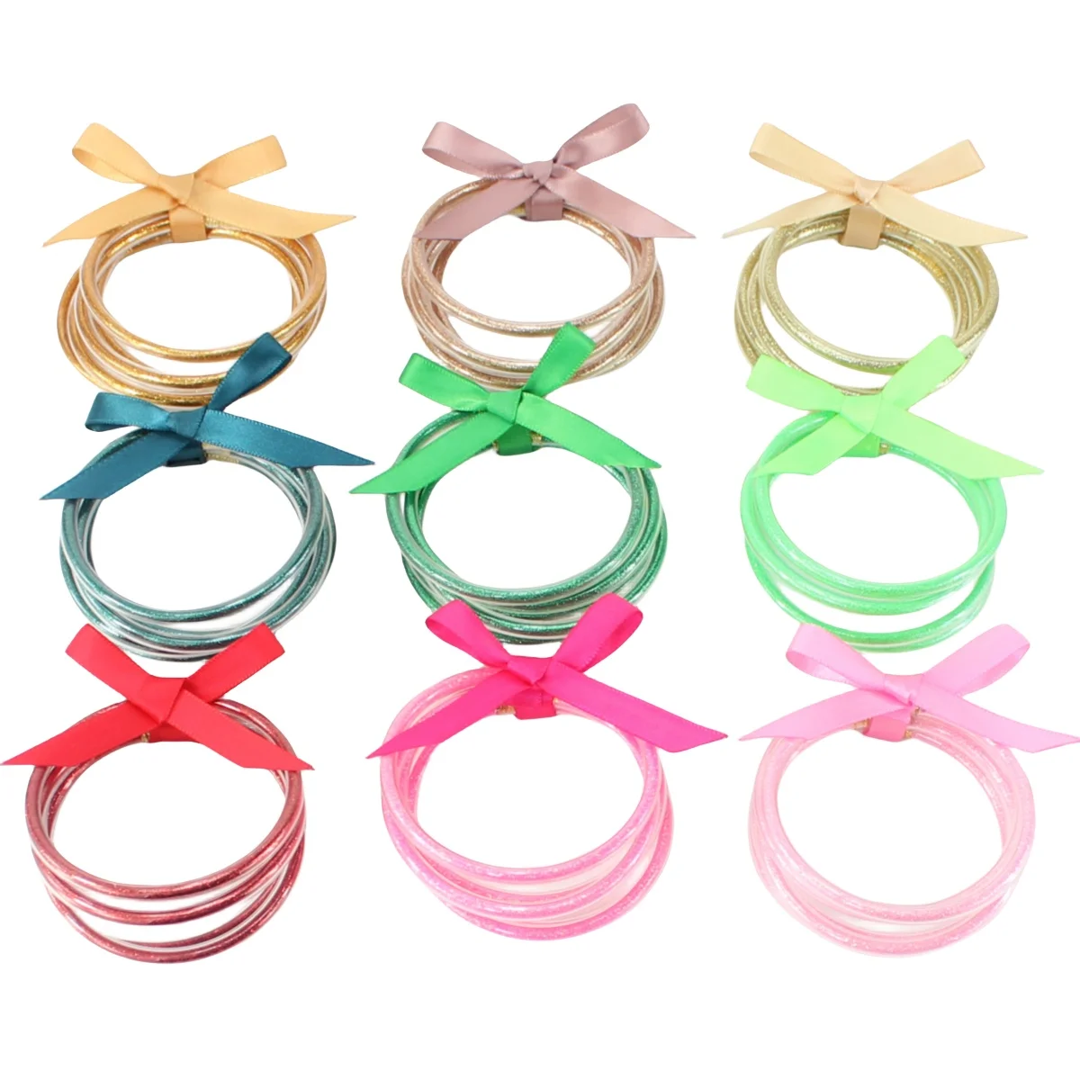 مجموعة أساور جيلي لامعة مكونة من 5 قطع من سوار السيليكون المملوء مع فيونكة، مناسبة للنساء، أفضل هدية #2