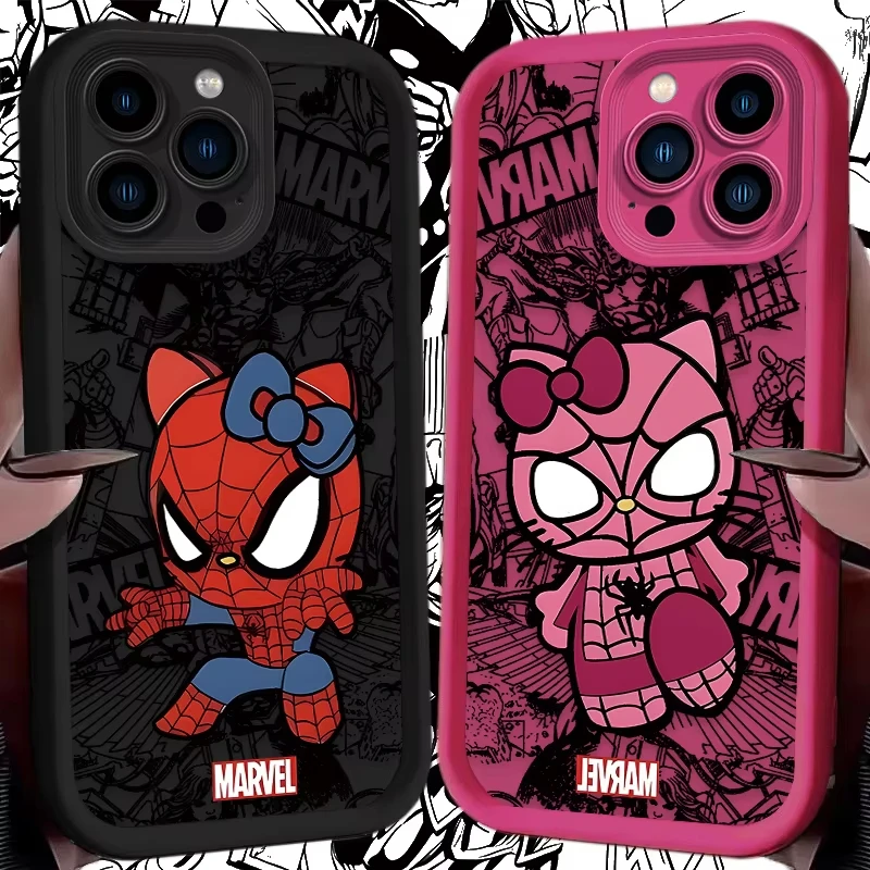 Spider Man Cute Hello Kitty Silicone Phone Case For iPhone 15 16 Case iPhone 14 13 12 11 Pro Max X XS XR 7 8 Plus SE TPU Cover