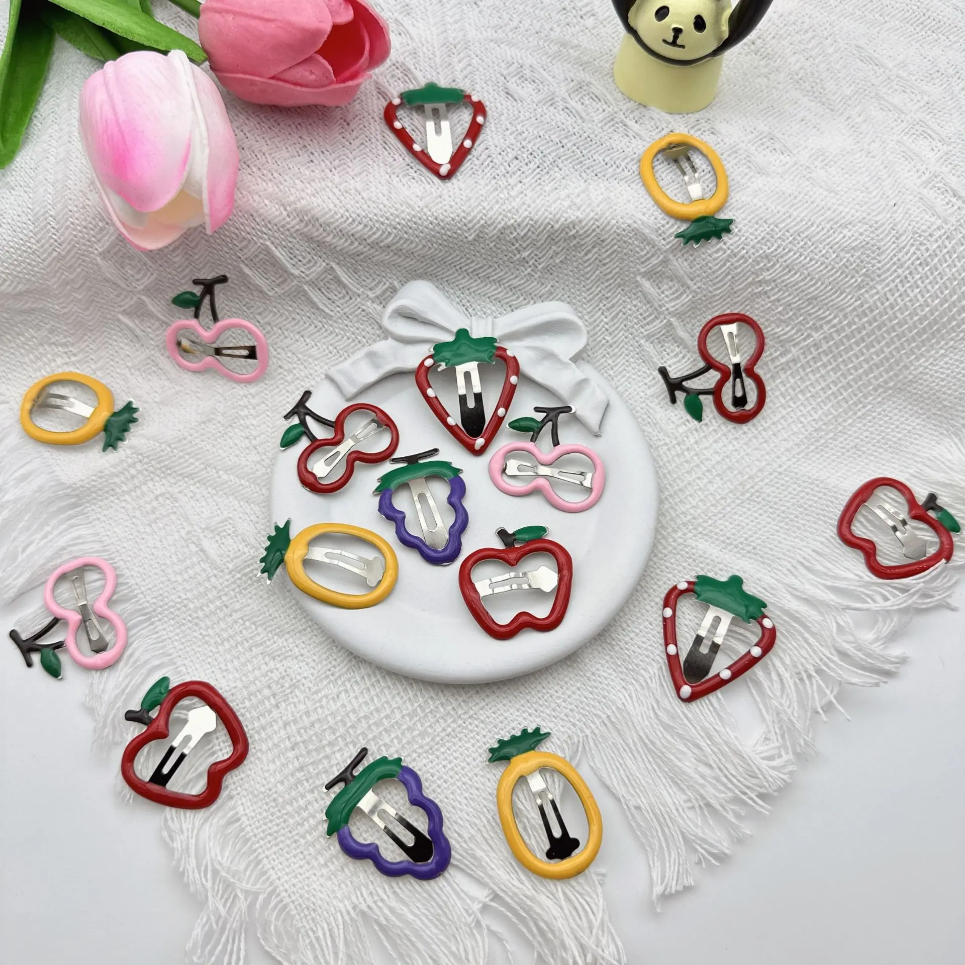 12PCS Fruit Shaped Hair Clips Set Girls Kids Strawberry Cherry Apple Pineapple Hairpins Cute Hair Accessories Daily Wear Party
