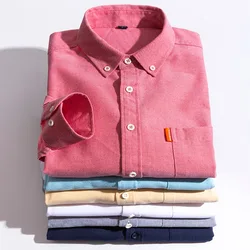 Camisa de manga larga Oxford hilada de algodón lavada para primavera y otoño para hombre, camisa informal de negocios con cuello levantado, camisa versátil a la moda para hombre