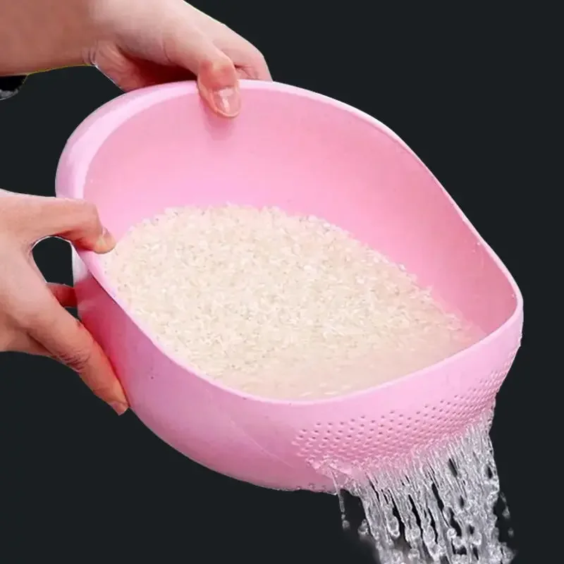 Food Grade Plastic Kitchenware Rice Beans Peas Cleaning Filter Green Pink Basket Sieve Drainer Kitchen Tools Gadgets Dining Bar