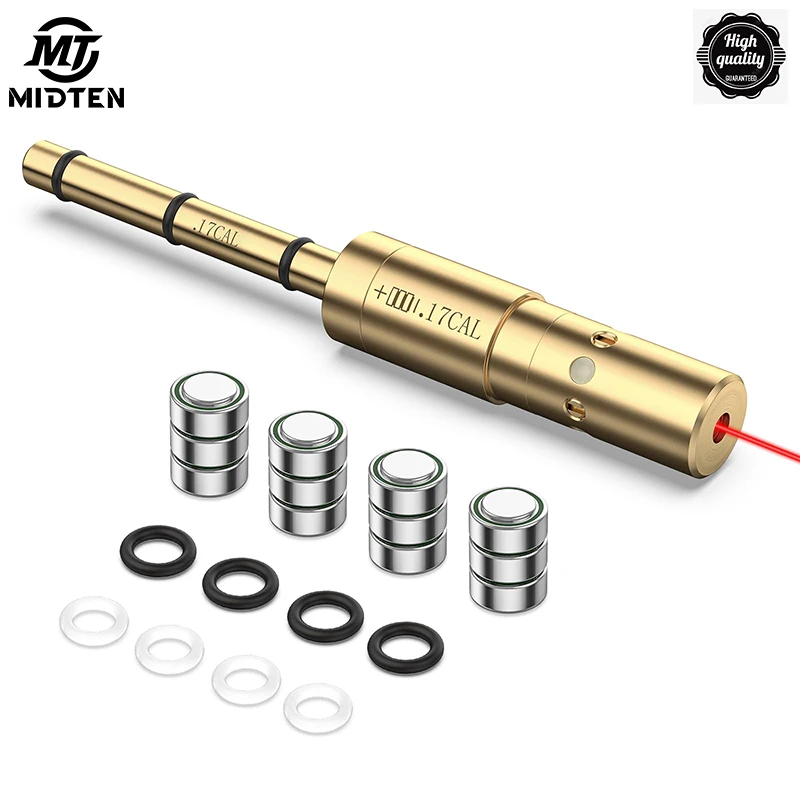 MidTen .177 Cal Laser Bore Sight End Barrel End Barrel Boresighter with 4 Sets of Batteries and Spare O-Rings For Pistol Rifle