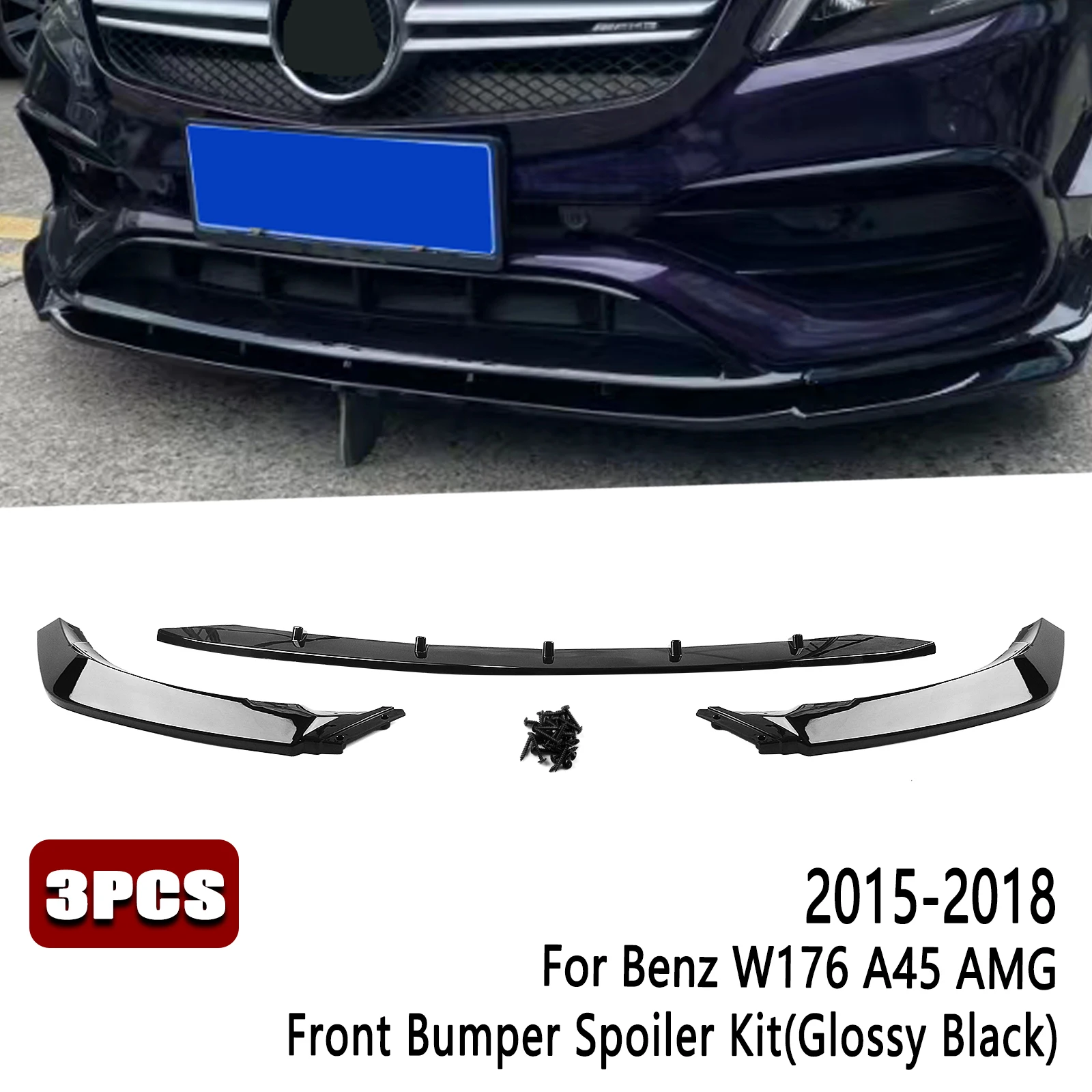 

For Mercedes Benz A Class W176 A200 A250 A45 AMG Hatchback 2015-2018 Sport Lower Splitter Protector Kit Front Bumper Spoiler Lip