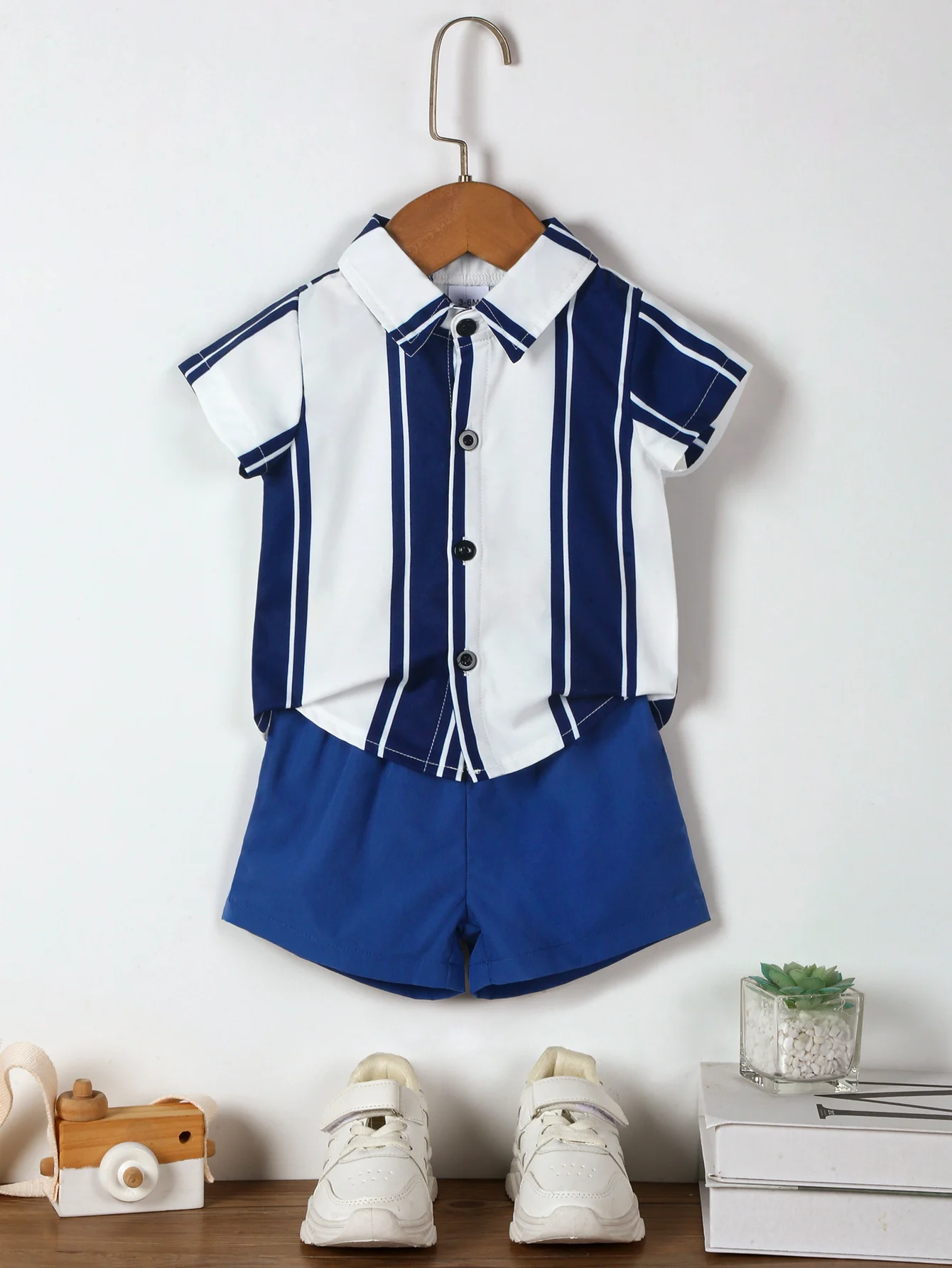 6B362 Boys Summer Polo Striped Tshirt Shorts Sets Boy Tshirt Pants Clothes