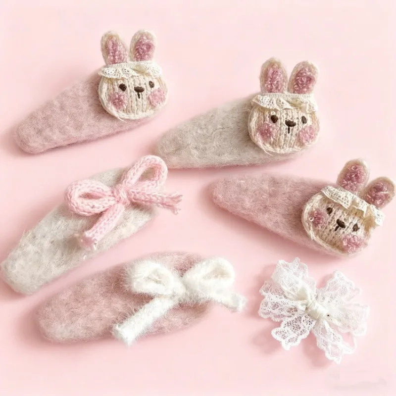

Sweet Cute Pink Rabbit Hair Clips Bow Plush BB Clips for Girls Kids Lovely Furry Hair Barrettes Fashion Hair Accessories Daily