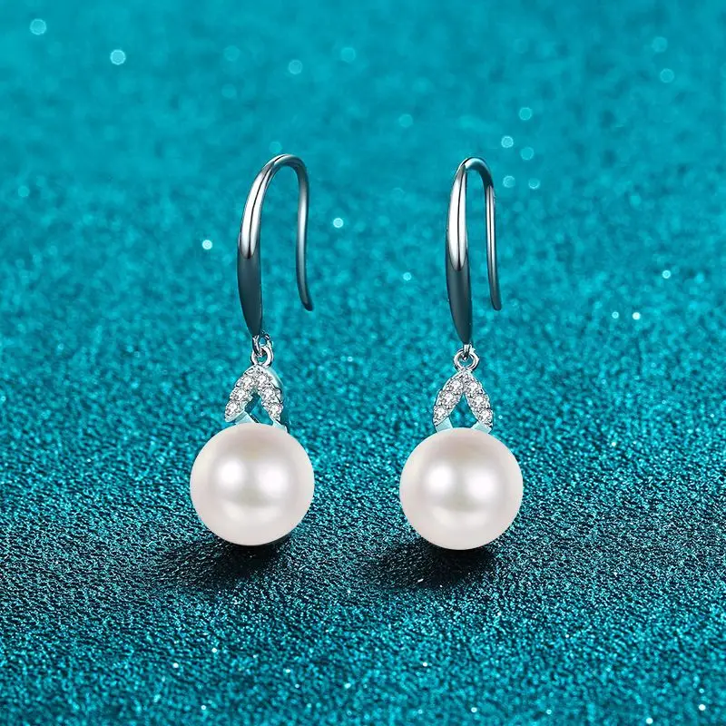 

18K gold earrings for women plated PT950 platinum high-end ear jewelry simple freshwater pearl 8 point moissanite earrings