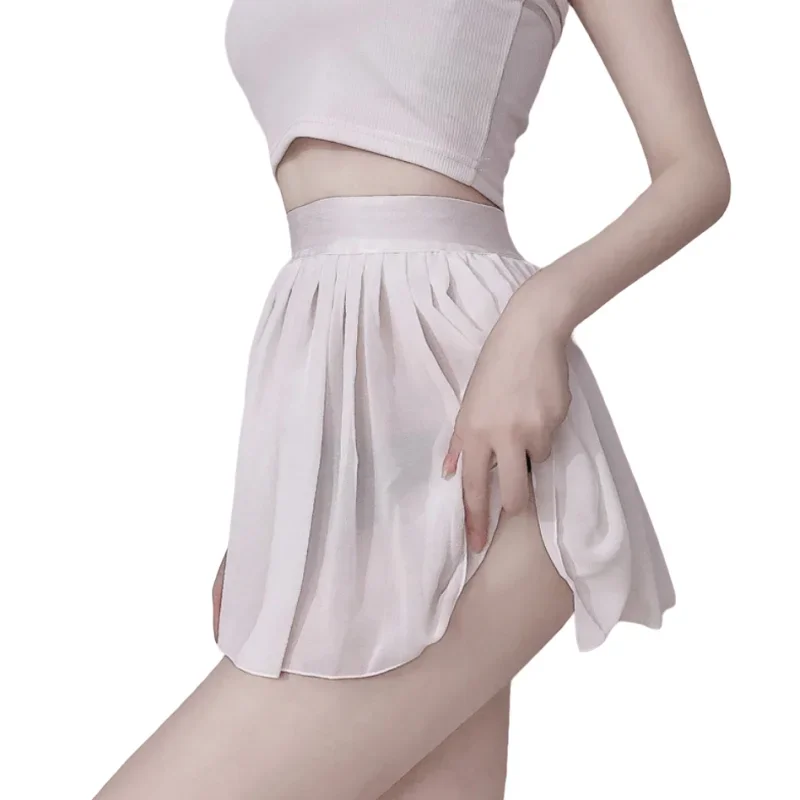 FREEAUCE, minifaldas plisadas lisas transparentes elásticas, faldas cortas blancas sexis de cintura alta negras para mujer de talla grande
