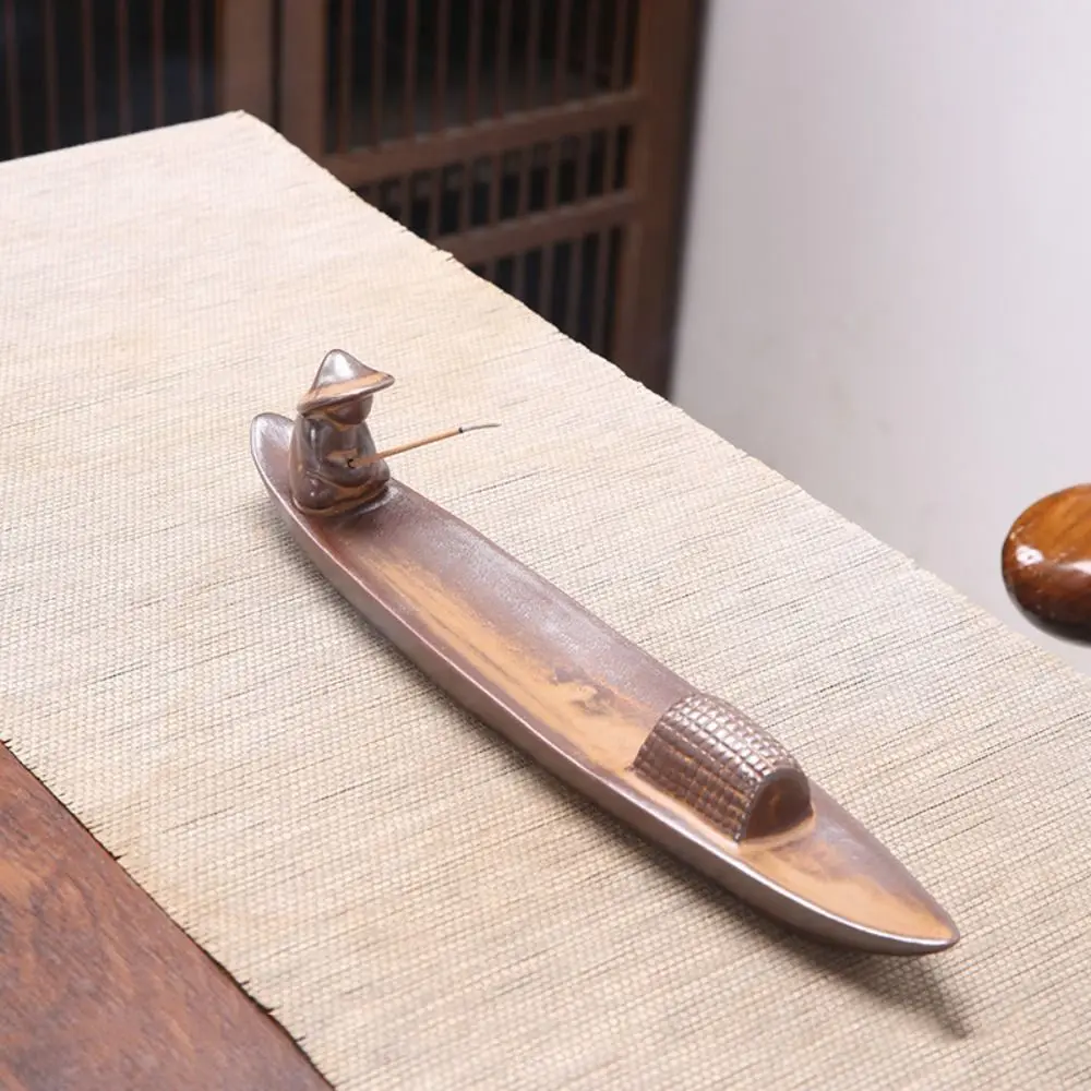 Creative Incense Stick Holder Fisherman Bamboo Raft Tea Table Oraments Zen-like Retro Aromatherapy Base Indoor