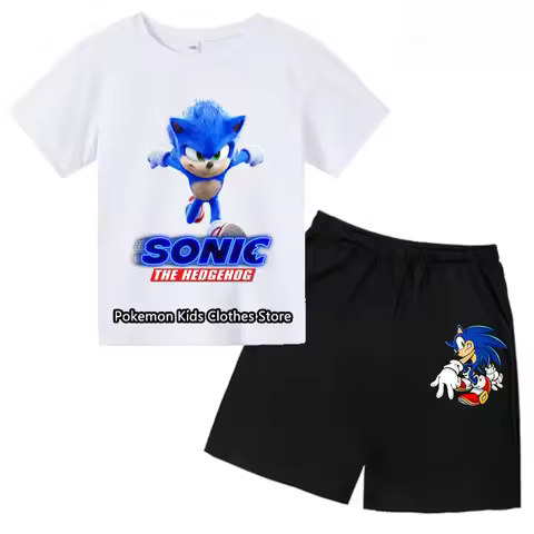 New Mario T-Shirt Sonic Boys Girls Teenager Summer Short Sleeve Tops Children Casual Stitch Tops Tee Shirt set