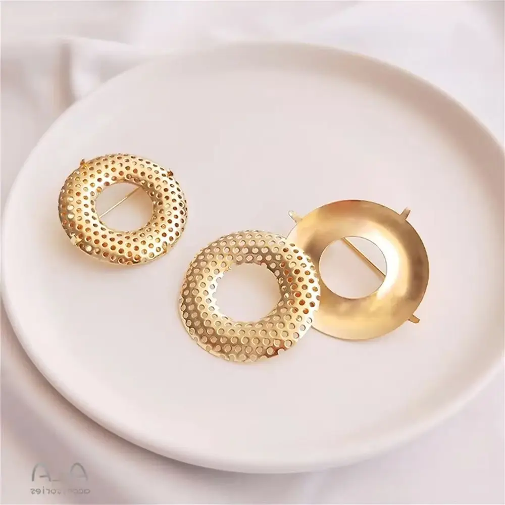 

14K Gold Color Plated ring disc rotating safety brooch circular doughnut micro hook garland beads DIY accessories